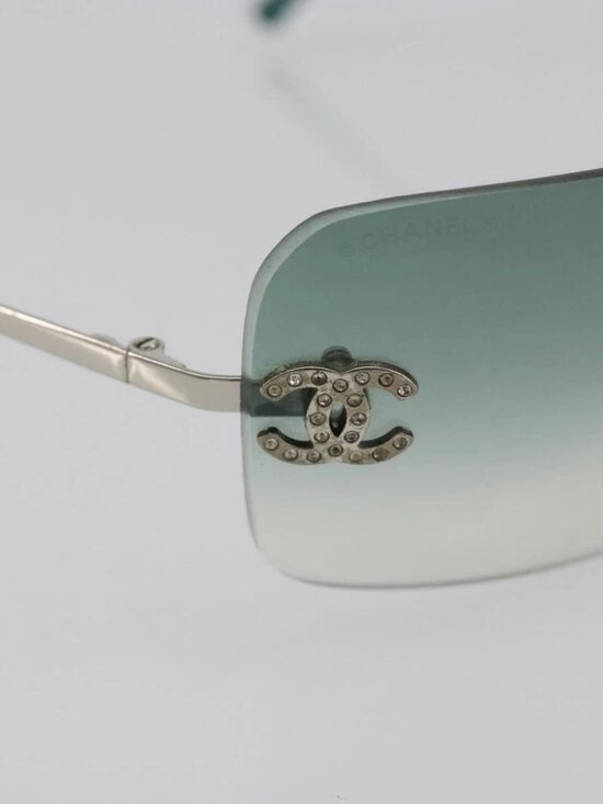 CHANEL COCO Mark Sunglasses metal Green CC Auth 188886 main image 5